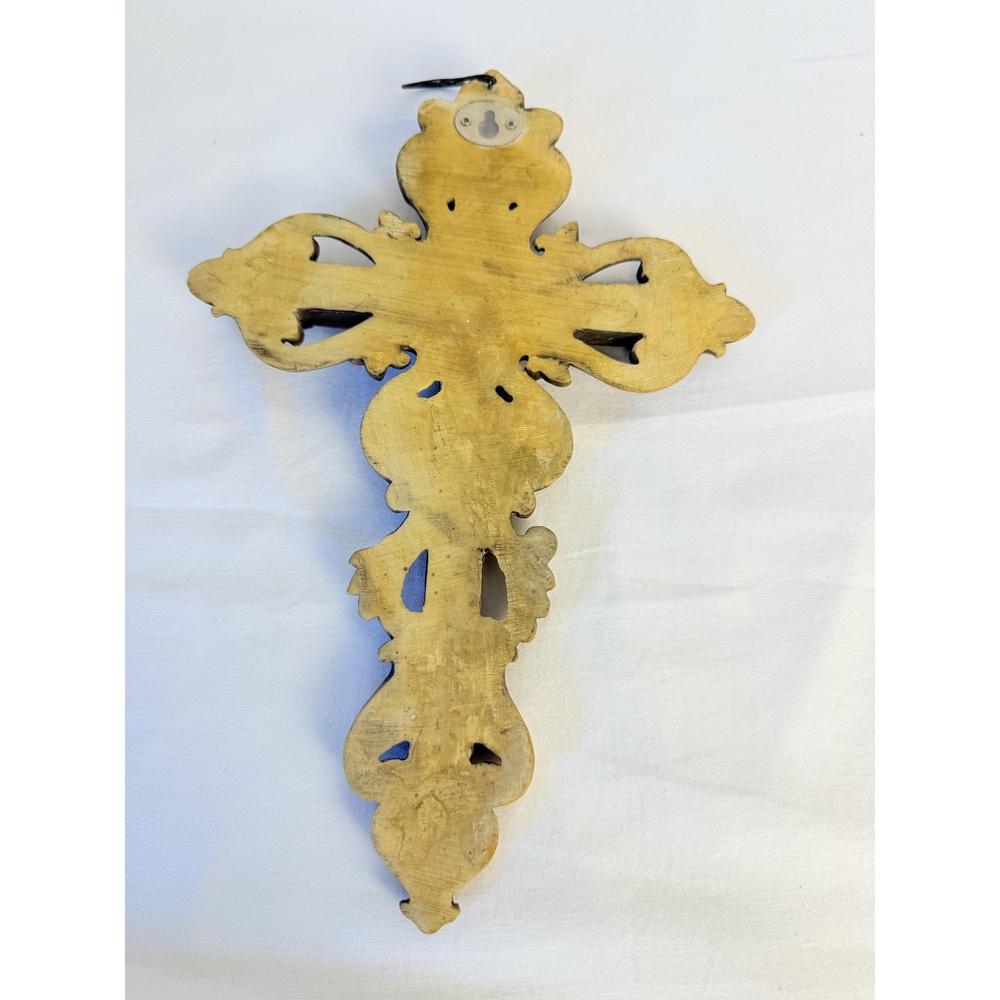 Ornate Gold Decorative Floral Fleur-de- lis Hanging Hook Baroque Wall Cross - Picture 5 of 13